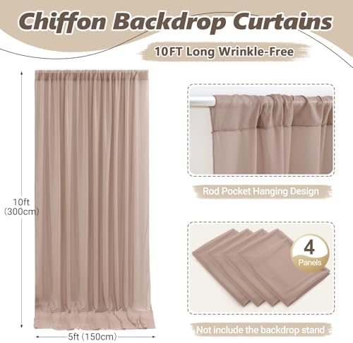 20ft x 10ft Taupe Backdrop Curtain Drapes, Wrinkle-Free Sheer Chiffon Fabric Photo Backdrop Panels for Wedding Arch Party Ceremony Stage Photo Backgrounds - Image 5