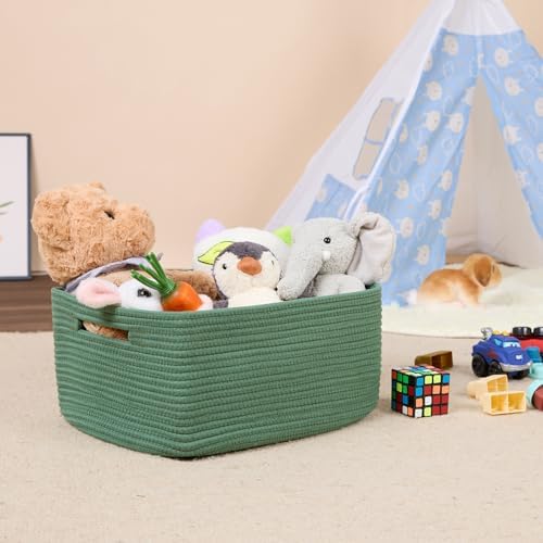 MiniArk Large Storage Baskets for Shelves, 17 x 13 x 7.5” Closet Organizers Bins for Clothes Blanket Towels, Baby Nursery, Toy Baskets Box, Woven Rope Baskets, 2 Packs Green - Image 5