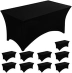 Fixwal 10 Pack 6FT Black Tablecloth Rectangle Spandex Fitted Table Cover by Fixwal