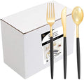 I00000 144Pcs Black Plastic Silverware Set, Gold Utensils with Black Handle by I00000