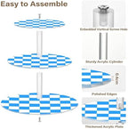J JOYSAY Chess Checkerboard Aqua Blue White Pattern Acrylic Cupcake Stand 3 Tier Dessert Table Display Set Clear Cake Stands for Wedding Baby Shower Party Decorations Easy Assembly Donut Tower - Image 2