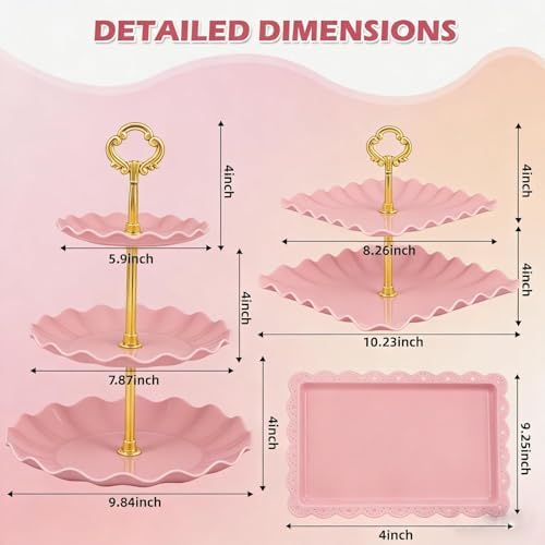 12-Pack Dessert Table Display Set, 6 Cupcake Stands and 6 Dessert Trays, Plastic Dessert Display Stands and Cake Stand, Treat Table Displays Set for Wedding, Baby Shower, Tea Party (Pink) - Image 2