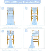 Aisle Chair Sashes Decorations Bulk: 32 Pieces Light Blue Sheer Draping Fabric - 8ft Long Chair Ribbons for Unicorn Party Dinner - Image 2