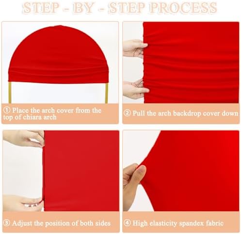 Red Arch Cover Set of 3 Wedding Arch Stand Cover 7.2ft 6.6ft 6ft Spandex Balloon Arch Covers Stretchy Backdrop Chiara Arch Backdrop Cover for Happy Birthday Party Bridal Shower Arch Decor - Image 5