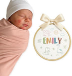 Embroidery Baby Name Sign, Personalized Welcome Baby Hoop Sign with Bow, Custom Baby Name Sign for Hospital, Infant Baby Shower Gifts New Parents (13) by Chikky