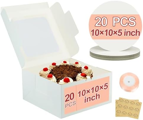 10x10x5 inch Cake Boxes,20 Pack Bakery Boxes with Window,and 10 Inch Round Cake Box,Cajas Pasteles for Cake Mother's Day,Pastries,Chocolates,Cookies,Pie,Birthday Party,Wedding by KGVZPT