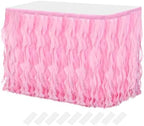 MECCANIXITY 14ft Pink Tutu Table Skirt, Tulle Curly Willow Table Skirt for Rectangle Tables, Ruffle Table Skirt for Birthday Wedding Gender Reveal Party by MECCANIXITY