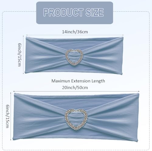 Dusty Blue Chair Sashes 60 Pack Spandex Blue Chair Sashes Bows with Heart Buckle Slider for Wedding Banquet Party Decorations - Image 2
