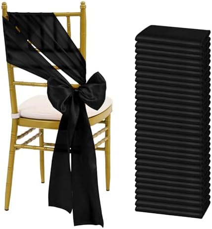 fani Black Satin Chair Straps Bows,60 PCS 7x108 Inch,Chair Sash by fani