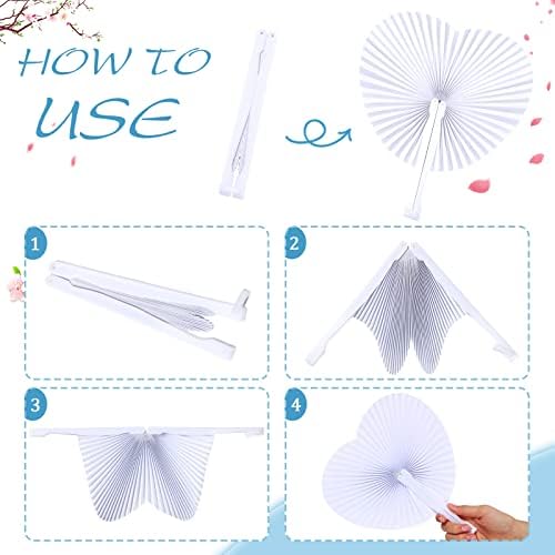 Blulu 60 Pack Wedding Heart Folding Hand Fans Decor Bulk, White - Image 3