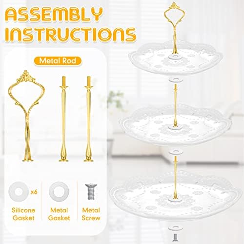 Tatuo 2 Pcs 3 Tier Porcelain Cupcake Stand, Holder Tower, Lace Round Shape - Image 6