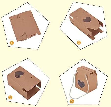Airssory 30 Pcs 4.1x3.5x2.6" Brown Portable Handle Kraft Paper Gift Box with Heart Clear Window and Rope for Wedding Christmas Party Holiday New Year Decoration Favour Pastries Small Cakes Cookie - Image 6
