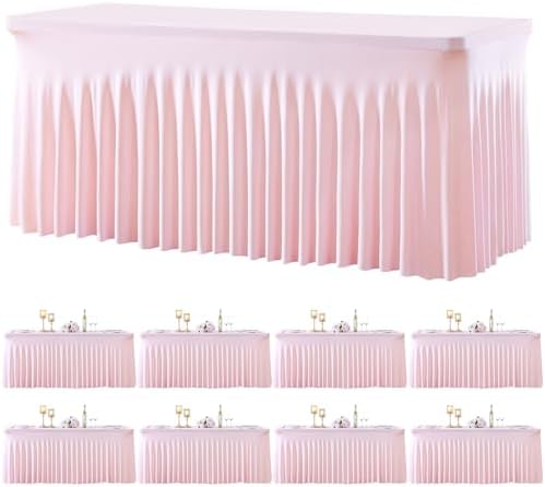 gogoparti 8 Pack Spandex Pink Fitted Table Cloth for 6ft Rectangle Tables Pink Stretch Tablecloth Table Covers Skirt Banquet Tablecloths Wrinkle Free Tablecloth for Parties Wedding by Gogoparti