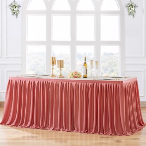 Partisky Rosy Pink Polyester Table Skirt for Rectangle Tables 14ft, Wrinkle Resistant Pleated Ruffle Table Cloth for Wedding Baby Shower - Image 7
