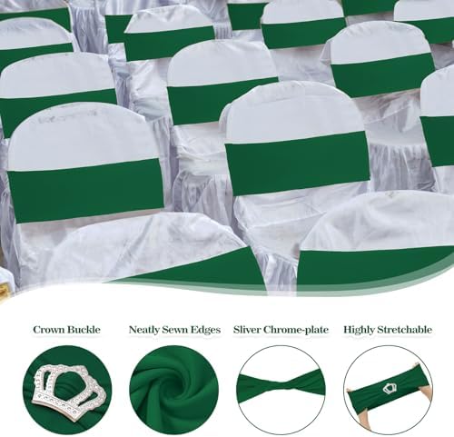 VitalCozy 50 Pcs Stretch Chair Sashes with Crown, Dark Green - Image 3