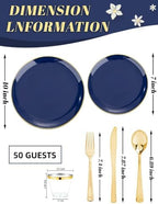 WDF 300PCS Navy Blue Plates Disposable - Blue Plastic Plates 50guest Heavy Duty Plastic Dinnerware Sets for Party/Wedding/Birthday - Image 2