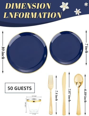 WDF 300PCS Navy Blue Plates Disposable - Blue Plastic Plates 50guest Heavy Duty Plastic Dinnerware Sets for Party/Wedding/Birthday - Image 2