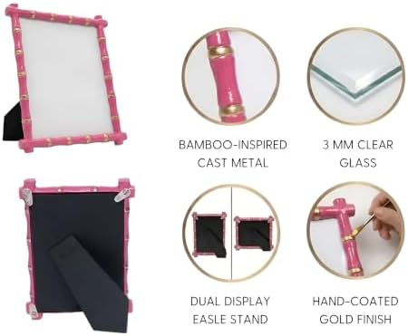 Jaye's Studio Gracie Chloe Decorative Pink Frame 8 x 10 Gold Frame Bamboo Picture Frame Easel Stand With Glass Display, Handcrafted Metal Rectangle Picture Frames Standing, Luxury Designer Home Decor - Image 6
