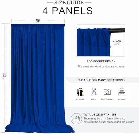 20ft x 10ft Royal Blue Wrinkle Free Backdrop Curtains for Graduation Party Backdrops Curtain Drapes Fabric Decor Photo Back Drop Cloth for Patriotic Holidays Birthday Wedding & Formal Event - Image 2