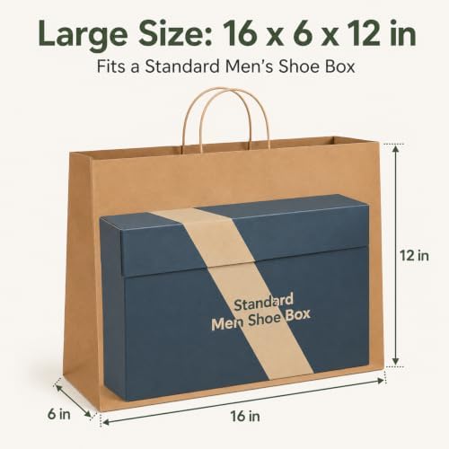 GSSUSA Brown Paper Bags with Handles, Large Gift Bags 16x6x12, 100 Pack - Image 3