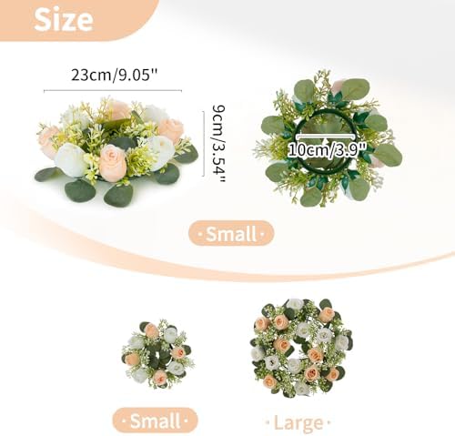NUPTIO Small Flower Rings for Centerpieces: 9.05 Inch Champagne & White Candle Wreath 10 Pcs for Wedding Party Christmas Table Decorations - Spring Summer Front Door Porch Decor - Image 4
