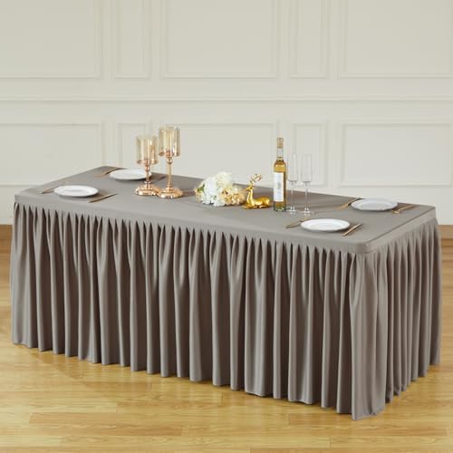 Wish Care Natural Polyester Table Clothes for 4 Foot Rectangle Tables, Wrinkle Free Fitted Table Cover with Pleated Ruffle Table Skirt for Birthday Party Wedding Trade Show Event Display - Image 3