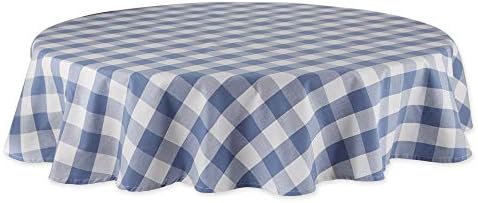 DII Buffalo Check Collection, Classic Farmhouse Tablecloth, 70" Round, Stonewash Blue by DII
