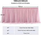108in Dusty Rose Tulle Table Skirt for Rectangle Tables 6/4ft, 2-Layer Gold Grim Blush Pink Ruffle Tulle Tutu Cloth Table Skirt 9ft for Wedding Birthday Party Baby Shower Dessert(No Table Cover) - Image 6