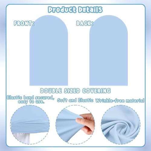 2PCS Arch Backdrop Covers Light Blue White (7.2ft+6ft) , 2 Sided Spandex Fitted Arch Stand Covers Background for Wedding Baby Shower Birthday Bridal Shower Party Decorations(Only Covers) - Image 6