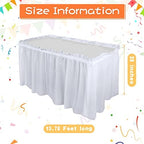 Tegeme 16 Pieces White Plastic Table Skirts for Rectangle Tables, 14 ft x 29 in Disposable Ruffle Table Skirting with Adhesive Strip, Bulk Party Supplies for Wedding, Birthday, Baby Shower & Banquet - Image 2