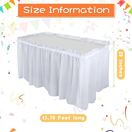 Tegeme 16 Pieces White Plastic Table Skirts for Rectangle Tables, 14 ft x 29 in Disposable Ruffle Table Skirting with Adhesive Strip, Bulk Party Supplies for Wedding, Birthday, Baby Shower & Banquet - Image 2
