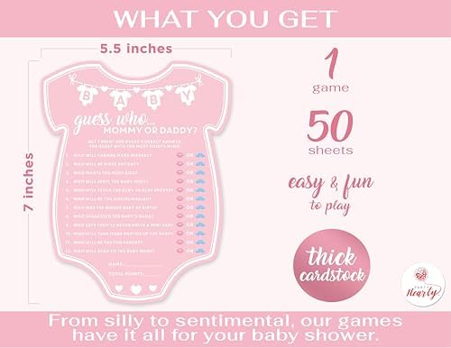 Party Hearty Baby Shower Games, Guess Who Mommy or Daddy - Pink Onesie (Pack of 2) - Image 2