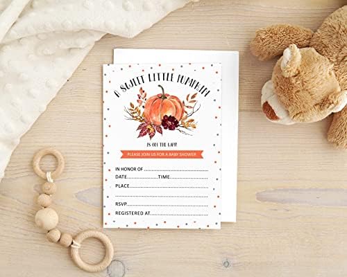 Pack of 30, Boy Baby Shower Party Collection, Baby Shower Invitation Cards, Fill in the Blank Invites WIth Envelopes, Little Pumpkin Theme Party Supplies - Image 5