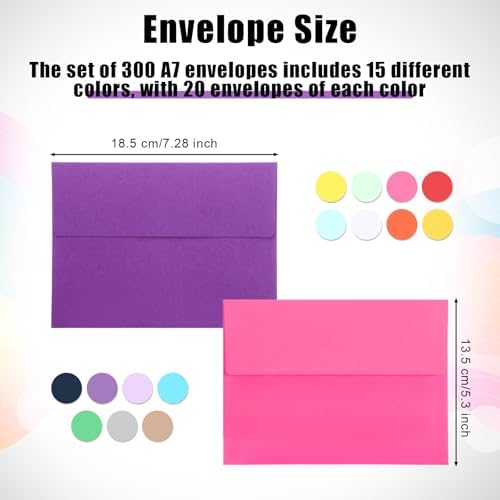 SATINIOR 300 Pieces Invitation Envelopes V Flap,A7,Multicolor - Image 2