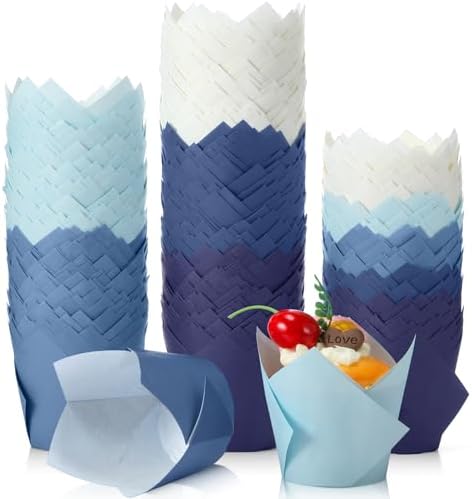 Havawish 500 Pcs Jumbo Gradient Blue Tulip Cupcake Liners, Party Cupcake Baking Liners Greaseproof Wrappers Muffin Liner Holders for Wedding Birthday Baby Shower Holiday Party Baking Cups by Havawish