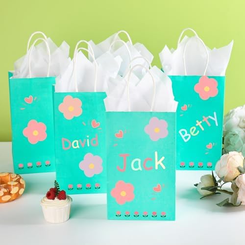 DjinnGlory 100 Pack Small Size Teal Blue Paper Gift Bags with Handles Bulk 9x5.5x3.15 Inch for Holiday Birthday Wedding Baby Shower Party Favors, Business Merchandise Shopping Bags - Image 5