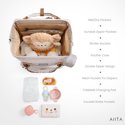 Diaper Bag Backpack, Multifunction Diaper Bag with Changing Station, Stylish Baby Bags, Large Unisex Diaper Backpack for Mom and Dad, Baby Registry Search, Portable Changing Pad – White Beige - Image 4