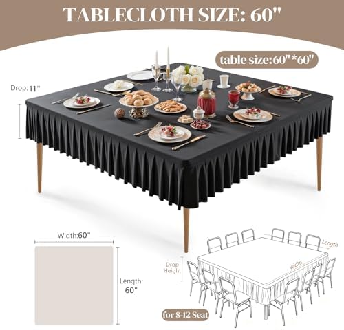 Wish Care 2 Pack Black Spandex Tablecloths for 60x60 Inch Square Tables, Stretch Fitted Table Clothes with Pleated Ruffle Skirt for 60” Table, Wrinkle Free and Elastic, for Party Kitchen Home Dining - Image 5