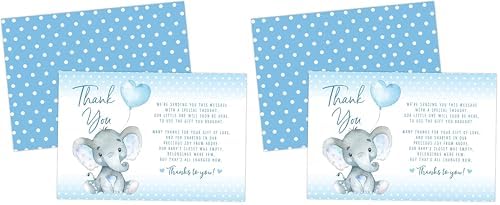 Your Main Event Prints Elephant Baby Shower Thank You Cards - 20 Count Pre-Written Thank You Cards - Baby Sprinkle Blue Dots - No Envelopes Included (Pack of 2) by YourMainEventPrints