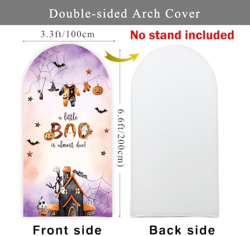 Halloween Baby Shower Arch Backdroop Cover 6.6FT A Little Boo is Almost Due Boy Girl Gender Neutral Wall Stretchy Fitted Fabric Fall Autumn Reveal Arched Photo Booth Background (3.3x6.6ft/100x200cm) - Image 2