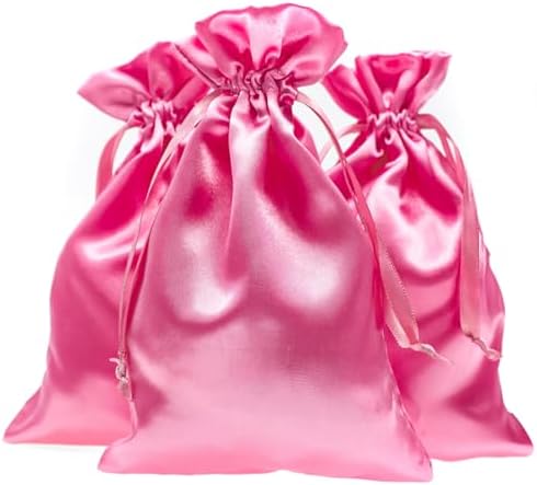6" x 9" Pink Satin Gift Bags, Jewelry Bags, Wedding Favor Drawstring Baby Shower Christmas 50 per Pack by Knitial