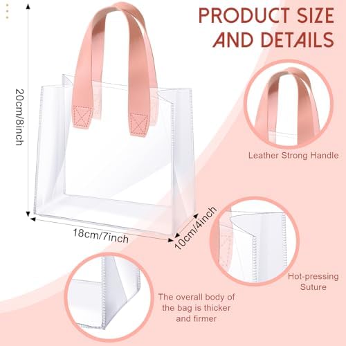 Sweetude 24 Pcs Clear Gift Bags with Handle Plastic Small Tote, pink - Image 2