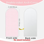 Checkered Gingham Arch Backdrop Cover Pastel Pink and White Classic Plaid Pattern Girl Bridal Baby Shower Birthday Party Stretchy Arched Photo Booth Decorations 6ft - Image 3