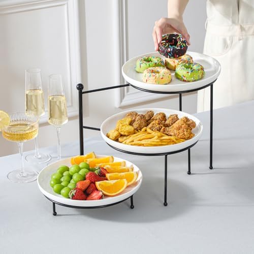 MALACASA Round 3 Tier Serving Tray, 10 Inch White Porcelain Dessert Stand - Image 6