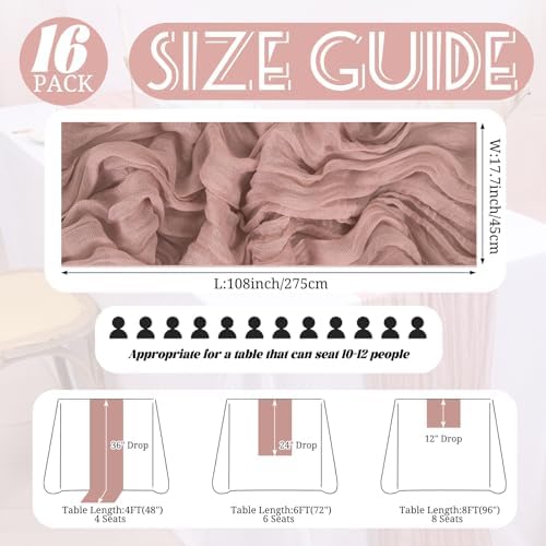 Showgeous 16 Pack Dusty Pink Cheesecloth Table Runner 17 x 108 Inch - Image 2