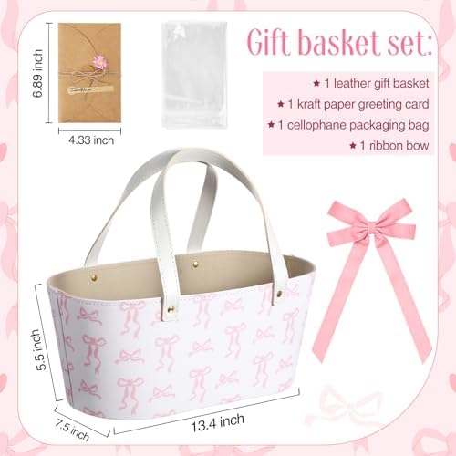Wonderjune Leather Gift Basket Empty with Handles, 13.4 x 7.5 x 5.5 Inch - Image 2