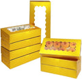 qiqee 50 Packs Gold Cookie Box with Window 12x5.5x2.5 Inch Two Uses Pastry Biscuit Bakery Box For Packaging by Qiqee