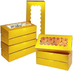qiqee 50 Packs Gold Cookie Box with Window 12x5.5x2.5 Inch Two Uses Pastry Biscuit Bakery Box For Packaging by Qiqee