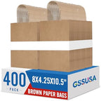 GSSUSA 400 Pack 8x4.25x10.5'' Paper Bags with Handles Bulk, Brown Paper Gift Bags for Small Business by GSSUSA