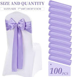 100 Pieces Lavender Satin Chair Sashes for Wedding Reception Party Hotel Home Kitchen Decoration-Lavender - Image 2